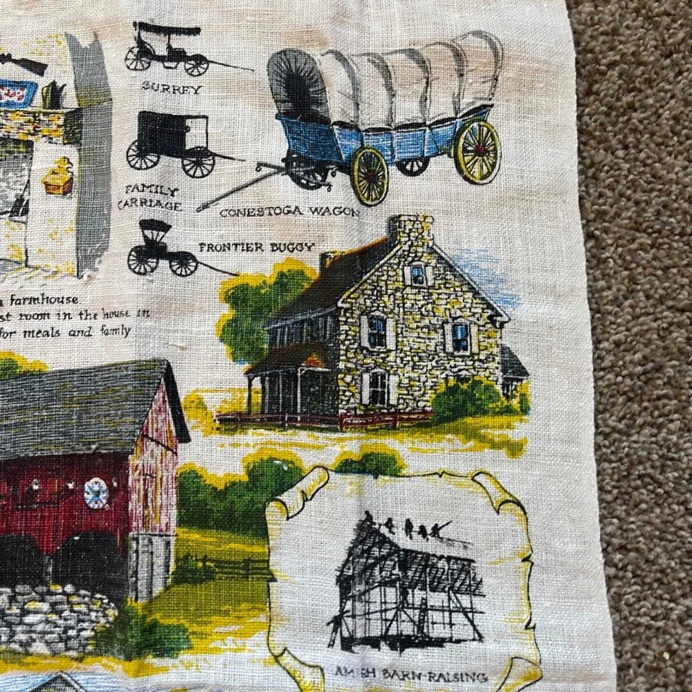 Vintage Dutch country Amish‎ Lancaster county Tea Dish Towel Calendar farm